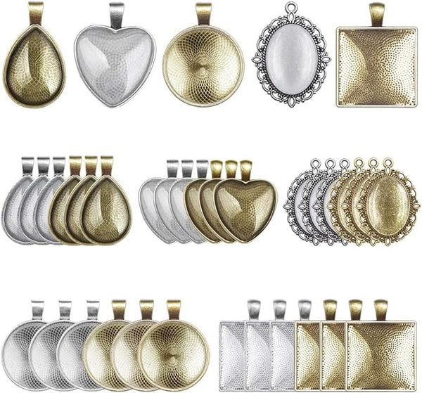 50Pcs Silver Stainless Steel Pendant Trays