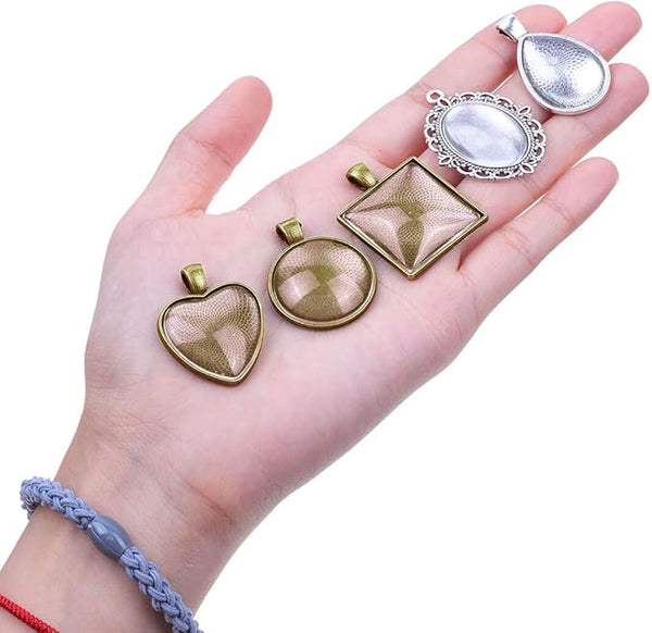 50Pcs Silver Stainless Steel Pendant Trays