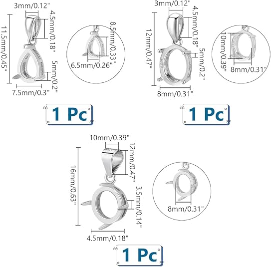 2Pcs 925 Sterling Silver Prong Pendants