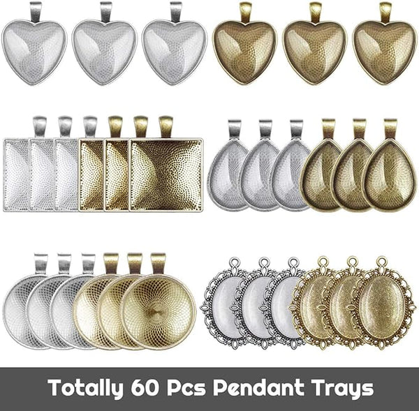 50Pcs Silver Stainless Steel Pendant Trays
