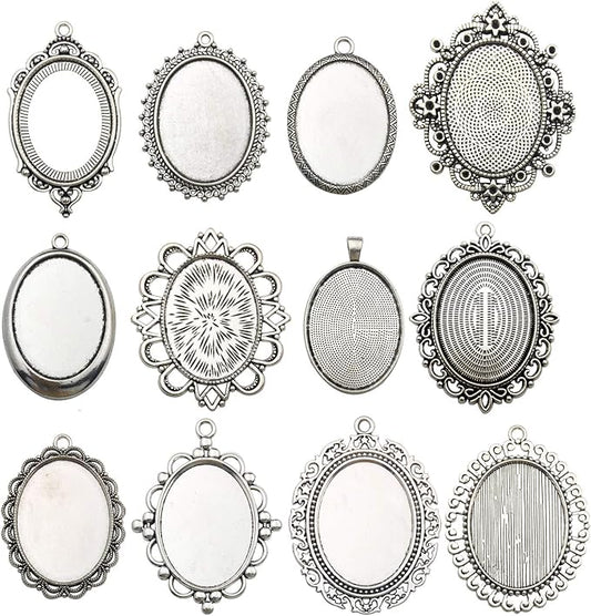 60Pcs Pendant Trays with Glass Cabochons